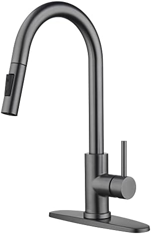 Tohlar Gray Kitchen Faucets with Pull Down Sprayer, Single Handle Kitchen Sink Faucet Gun Black Modern Staninless Steel Kitchen Faucet with Deck Plate, Gray