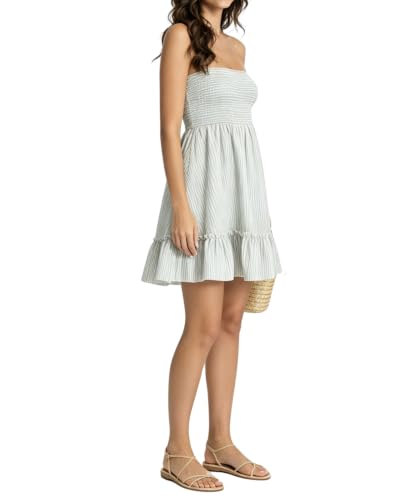 Image of Tsher Tube Top Dress for Women Summer Solid Strapless Mini Dresses Off The Shoudler Ruffle Beach Cover Sundress