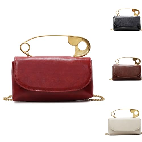 CXM WLONG 'ART (1 pièce) Pochette en cuir pour femme avec chaîne dorée amovible et poignée en épingle à nourrice – Sac de soirée à bandoulière., Pugbao01-a-red, 9.45x5.12x2.76inch CXM WLONG 'ART (1 pièce) Pochette en cuir pour femme avec chaîne dorée amovible et poignée en épingle à nourrice – Sac de soirée à bandoulière., Pugbao01-a-red, 9.45x5.12x2.76inch
