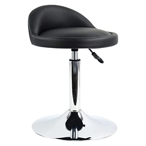 FURWOO Taburete de peluquería de Cuero Taburete de salón de Belleza Taburete Giratorio de Altura Ajustable con Respaldo bajo Adecuado para recepción de Bar de salón (Negro)