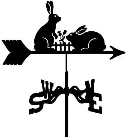 Weathervane Garden Rabbit with Roof Mount Weathercock Wind Direction Indicator, Retro Garden Shape Metal Weathervane, Creative Stainless Steel Home Decor Ornament Gift for Farm Yard