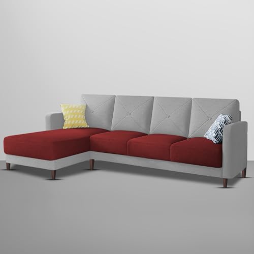 Image of Baloney LHS 6 Seater L Shape Sofa Set for Living Room (Maroon Grey Fabric) Premium Fabric Sofa