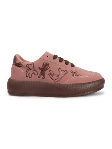 Image of TRYME Women's Stylish Platform Sneakers | Cute Teddy Bear Lace-Up Shoes Trendy Casual Footwear