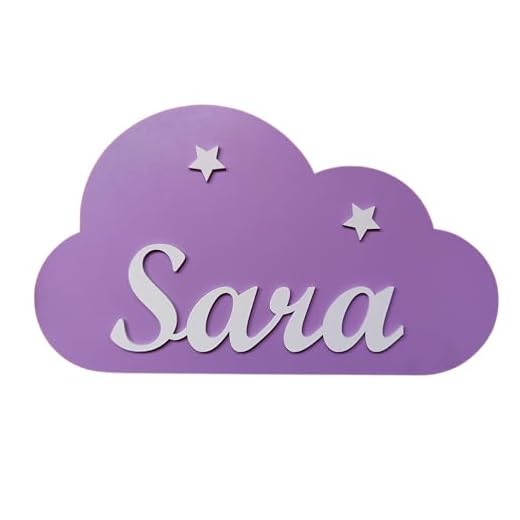 Placa decorativa infantil de madera en forma de nube personalizada con el nombre para niño y niña, regalos originales y únicos, decoraciones de pared o puerta