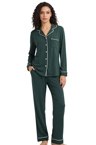 Image of HEARTNICE Womens Pajama Set, Soft Long Sleeve Pajamas & Long Pants with Pockets, Button-up Sleepwear Lounge Pjs