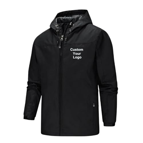 MYKDMCL Personaliza Tu Logo Chaqueta Hombres Soft Shell Abrigo Chaqueta De Entrenamiento A Prueba De Viento Primavera Otoño Abrigo con Capucha Black,XL