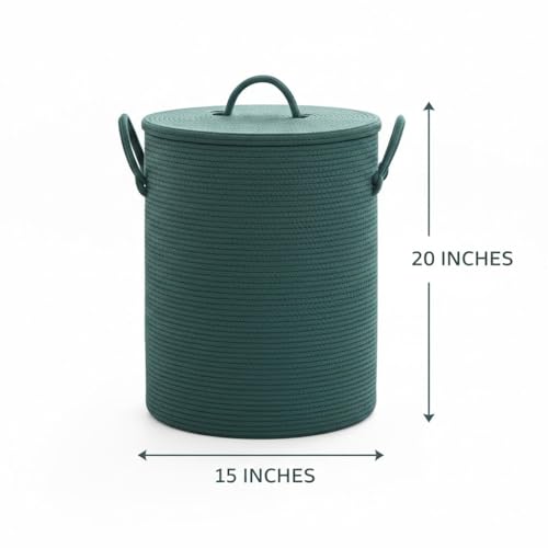 Image of Basket with Lid, 15 inch x 20 inch Woven Storage Basket for Blankets, Toys, Pillows, Towels, Living Room Bedroom Storage Bin, Round Rope Basket with Lid, Wicker Baskets for Organizing (BG5)