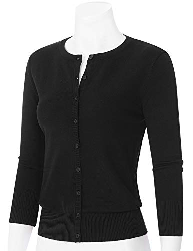Women's 3/4 Sleeve Crew Neck Button Down Stretch Knit Cardigan Sweater (S-3XL)2