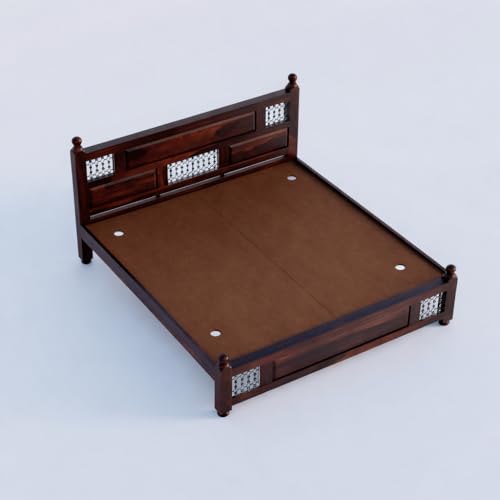 Image of Classic Jali Sheesham Wood King Size Bed Without Storage (84x74 Inch) | Wooden Double Bed Cot for Bedroom Furniture | Modern Palang Design for Home & Hotels | Walnut Finish