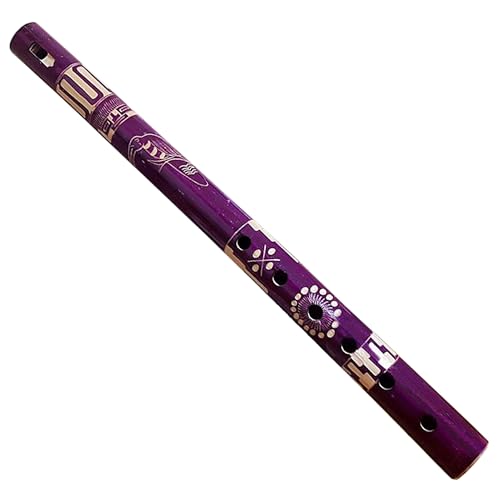 Mia Jewel Shop - Handmade Colored Bamboo Wooden Flute | Tribal Nature Pattern | Native Recorder for Beginners, Meditation & Music Lovers (Purple)