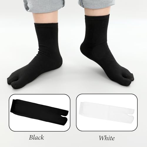 LXUEJIE 6 Pairs Tabi Split Toe Flip Flop Socks, Elastic Cotton Split Toe Socks Non Slip Ankle Sock with Toes for Women Men (Black)