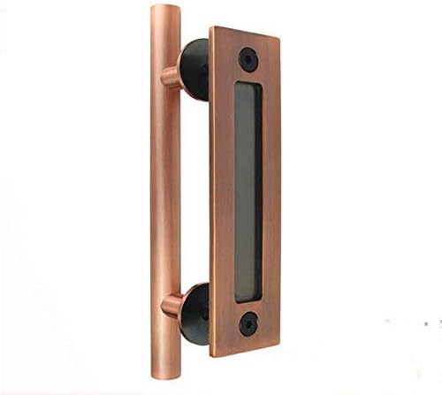 SUYA 12 Inch Sliding Barn Door Handle Heavy Duty Pull and Flush Set Large Rustic Two Side Design Fits for Kitchen Gate Sheds Garage,Antique Copper Finish