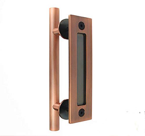 Suya 12 Inch Sliding Barn Door Handle Heavy Duty Pull And Flush Set Large Rustic Two Side Design Fits For Kitchen Gate Sheds Garage,Antique Copper Finish #TOP2