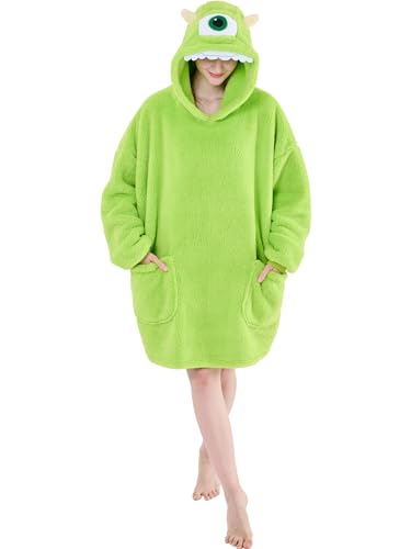 NEWCOSPLAY Wearable Blanket Hoodie Sherpa Hoodie Blanket for Women Men Warm Oversized Sweatshirt with Pockets (Green Adult)