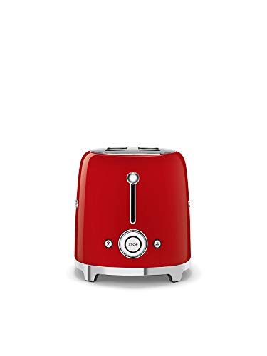 Image of Smeg Toaster, 2 Wide Slot, Original Italian Brand, Patented Smeg Color, Auto Center for Even Browning, Smart Crumb Tray Drawer, Multi-Use: Defrost, Reheat & Bagel, 6 Toast Level, 950W (Red)