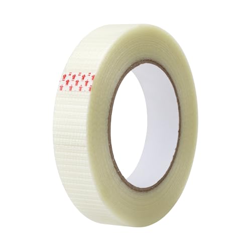 APOMOONS Cinta adhesiva transparente de rejilla, 50 m, 25 mm, resistente al agua, extra fuerte, reforzada con fibra de vidrio
