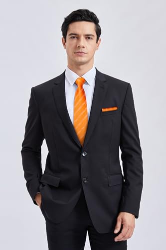 Image of HISDERN Mens Tie Striped Ties and Handkerchief Set Business Formal Woven Pocket Square Wedding College Stripe Necktie