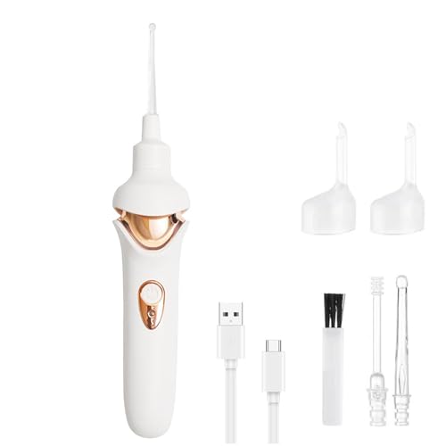 PETNACE Aspirador Eléctrico De Succión De Oídos, Recogedor De Oídos Eléctrico De Cabeza Blanda con Luz, Limpiador De Cerumen para Adultos Y Niños,Blanca