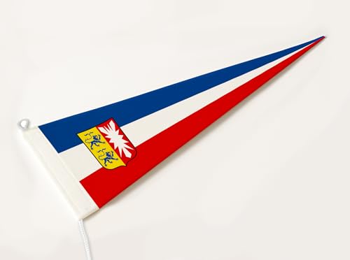 FLAGLY Bandierina lunga di alta qualità Schleswig-Holstein, peso del tessuto, 115 g/m², robusto e resistente alle intemperie, in poliestere lucido, accessorio per bandiere Schleswig-Holstein, 150 x 40
