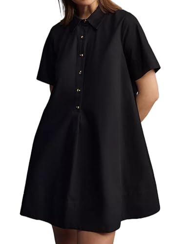 Women Short Sleeve Swing Tunic Mini Dress Oversized Button Down Shirt Dress Summer Casual Flowy A Line Dress
