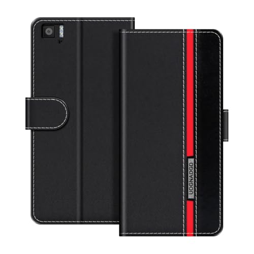 UOGNADGD Funda de Cuero Compatible con BQ Aquaris M5 Carcasa Tipo Billetera con Cierre magnético Soporte y Ranuras para Tarjetas protección contra Golpes (Negro)