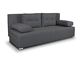 Schlaffläche: 200x135 cm Schlafsofa Nessa - Klappsofa mit Bettkasten, Sofa mit Schlaffunktion, Bettsofa, Schlafcouch, Couch, Couchgarnitur, Sofagarnitur, Wohnzimmer (Graphit (Inari 94))
