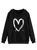 SweatyRocks Women's Casual Heart Print Long Sleeve Pullover Hoodie Sweatshirt Tops Black M