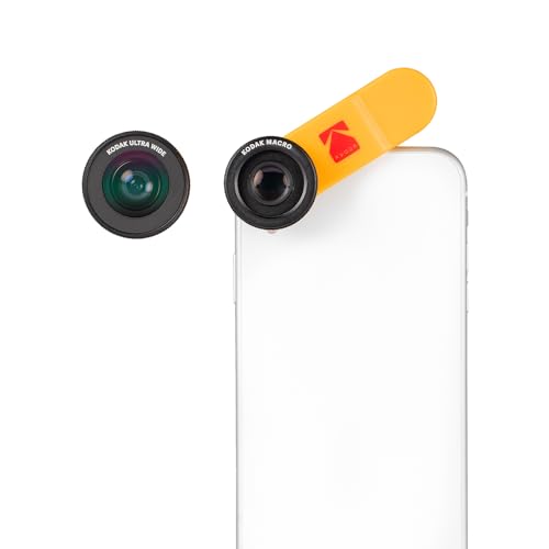 Kodak 2-en-1 Kit d'objectifs pour Smartphone Composé d'un Grand Angle de 100° et d'un Objectif Macro 15X (fixation Universelle par clip, Fonctionne avec les caméras MultiCams et les caméras Frontales)