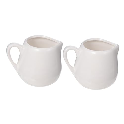Cabilock 2 Pcs Mini Ceramic Sauce Jugs with Handle White Porcelain Small for Kitchen