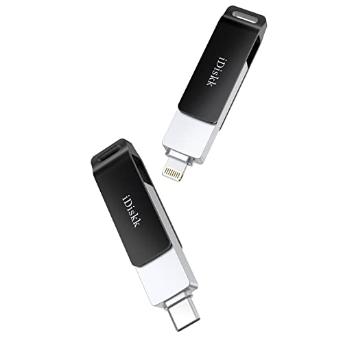 iDiskk 256G TYPE-C a Lightning USB Photo Stick para iPhone, MFi Certified 2 en 1 Memory Stick para iPad, iPhone almacenamiento para teléfono USB-C, sistema iOS Mac y computadora