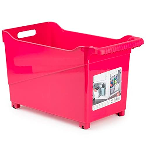 Acan Tradineur - Carrito de plástico Multiusos con Ruedas y asa Nº2, Cesta organizadora para Productos de Limpieza, baño, Cocina, 28 x 23,7 x 45 cm, Color Aleatorio