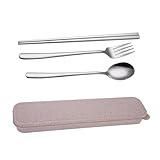 BESPORTBLE 4 piezas Cubiertos Portátiles de Acero Inoxidable con Caja Incluye Cuchara Tenedor y Palillos Kit de Vajilla Compacto y para Camping Oficina y Picnic