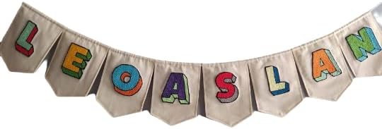 Personalized Name Banner with Letter, Punch Needle Pennant, 3 D Letters, Linen Wall Hangings, Nursery Name Sign, Kids Room Wall Hangings