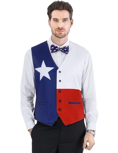 2-Piece Texas Flag Suit Vest for Men, Party Waistcoat Vest & Bow Tie
