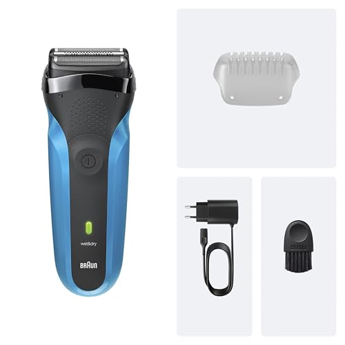 Braun Serie 3 Rasoio Elettrico Barba, Wet&Dry, Regolabarba Uomo, Rasoio Barba, 3 Lame Flessibili, Regolabarba Braun, Progettato in Germania, 310S, Blu - Immagine 5