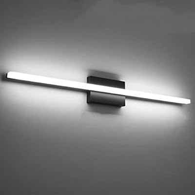 Combuh LED Bathroom Vanity Light Bar 36 Inch 20W Black IP44 Over Mirror Lighting Fixture Wall Sconce Indoor Modern Cool White 6000K