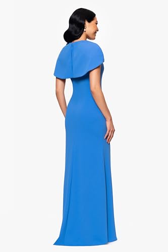 Image of Betsy & Adam Women's Xscape Women's Scuba V-Neck Off the Shoulder Ruffle Knee Length Dress