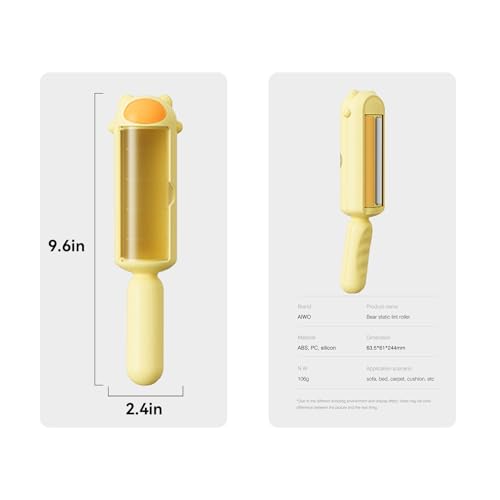 Image of Pet Hair Remover for Couch- Dog Hair Remover, Cat Hair Remover for Couch, Furniture, Carpet, Car Seat, Reusable Roller with Self-Cleaning Base- Upgraded Animal Fur Removal Tool(Yellow