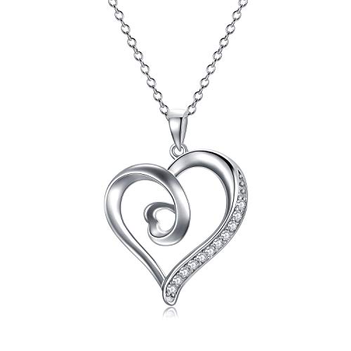 SISGEM Natural Diamond Heart Pendant Necklaces for Women Sterling Silver, Fine Jewelry for Wife, Love Gifts for Her (0.15ct) 16