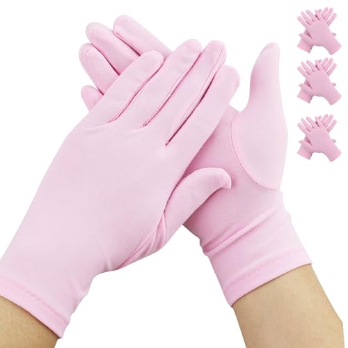 REBECASKYENS 3 pares de guantes finos,Guantes de neurodermatitis,Guantes de trabajo delgados,para manos secas, eczema, belleza,rosa