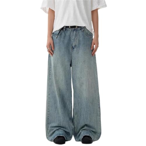 Men Loose Fit Wide Leg Straight Jeans Vintage Casual Streetwear Trousers Washed Denim Pants