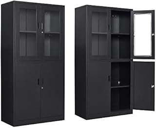BYSNOE Metal Storage Cabinet with Locking Door Bookcase Cabinet 71 inch Steel Storage Locker 2-Tier Adjustable Shelves for Home Office Garage Assembly Required (Black)