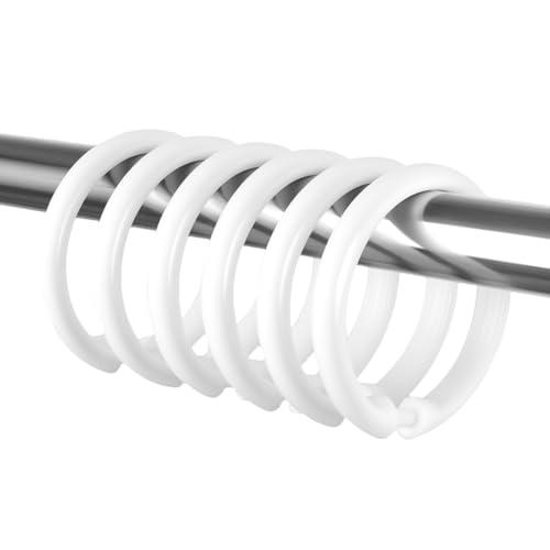 12 PCS White Plastic Shower Curtain Rings, Easy Snap Closure Shower Curtain