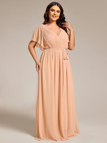 Image of Ever-Pretty Plus Women's Chiffon Bridesmaid Dress A-Line Empire Waist Floor Length Plus Size Formal Wedding Guest Dresses