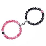 Fuqimanman2020 2PCS Couple bracelet Frosted White Turquoise Heart Phase Crystal Bracelet Natural Stone for Men Women-pink black