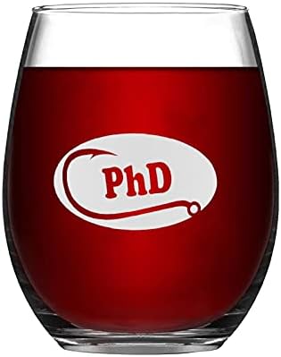 Wine Glasses PhD Fishing Hook Oval Funny Stemless Wine Glass Laser Engraved Whiskey Glass Shot Glass Unique Idea for Him, Her, Mom, Wife, Boss, Sister, BFF, Birthday Gifts for Coworker,15 oz image 2