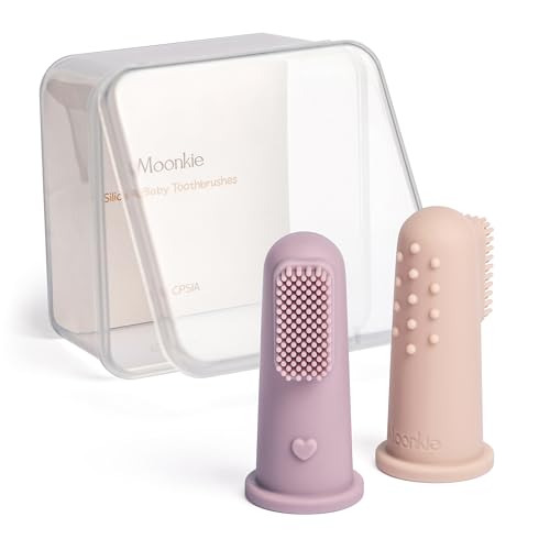 Image of Moonkie Baby Toothbrush Finger Toothbrush Oral Cleaner Kit for 3 Months +, 2 Pcs Small (Blush/Pale Mauve)