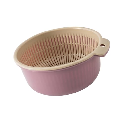 Sewroro Cesta de Drenaje Multifuncional de Doble Capa, Tamaño Grande, Color Morado Nórdico, Cesta Escurridora para Frutas y Verduras, Filtro de Malla para Lavado y Almacenamiento, Uso