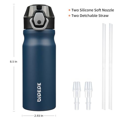 Image of BJPKPK 18 oz Water Bottle with Straw & Handle, Insulated Stainless Flask | Leak Proof Locking Lid, Thermal, Double Wall Vacuum, Keeps Hot /Cold, BPA Free, Dishwasher Safe, Travel & Sports, Navy Blue