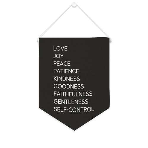 Love Joy Peace Pazienza Gentilezza Bontà Fedeltà Gentlene Autocontrollo Banner in tela Inspirational Wall Hanging Gagliardetto Bandiera Banner Wall Home Opere d'arte decorative per soggiorno, camera